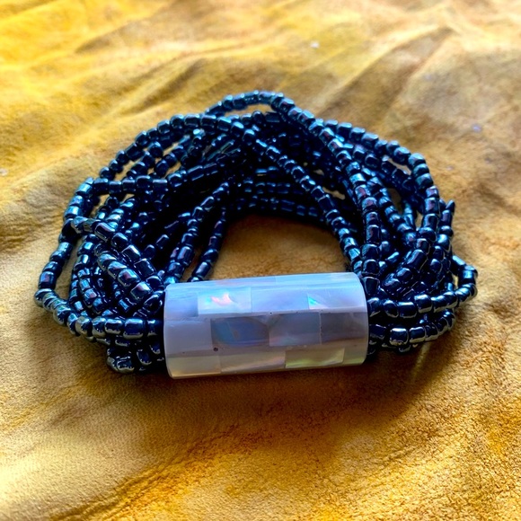 Abalone & “Mostacilla” beaded elastic bracelet stretch possible hematite new - Picture 4 of 7